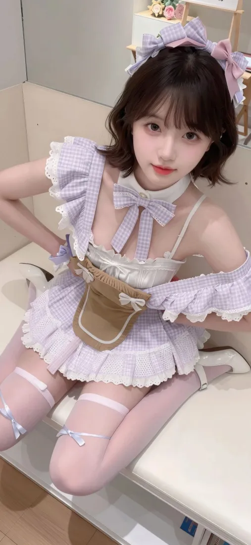 洛丽塔美女手机壁纸｜浅紫背景图片 - 温柔女仆风穿搭「哲风壁纸」