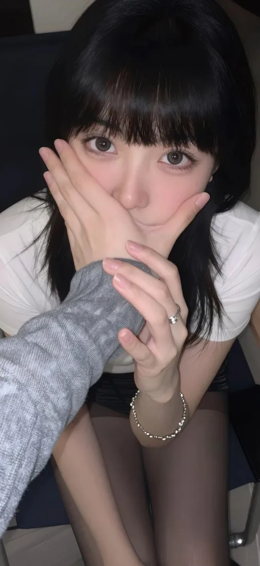 黑发美女手机壁纸｜室内背景图片 - 捂嘴甜妹「哲风壁纸」