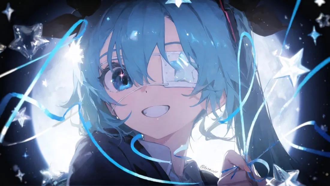 3k初音未来壁纸｜眼罩背景图片 - 蓝发星光「哲风壁纸」