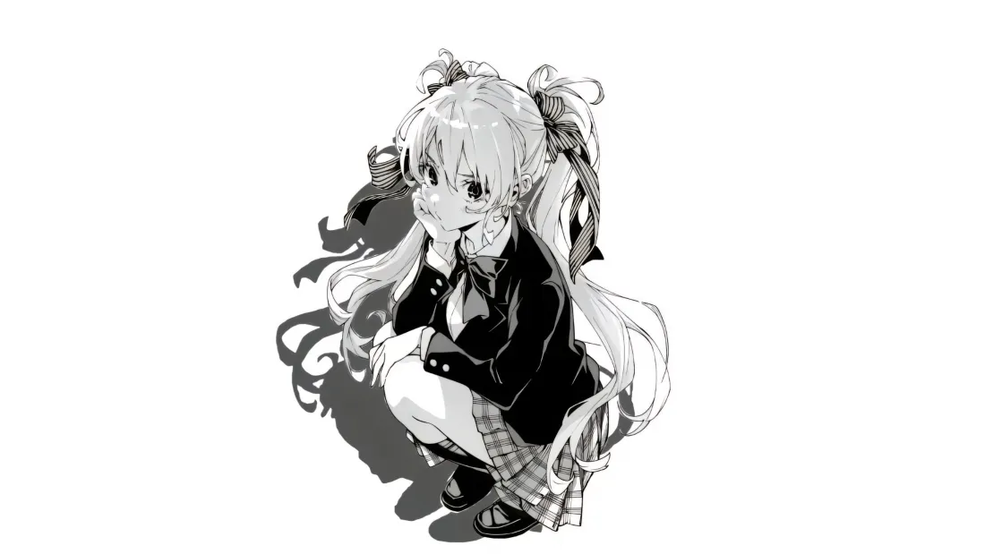 3k双马尾少女壁纸｜黑白漫画风背景图片 - 二次元JK「哲风壁纸」