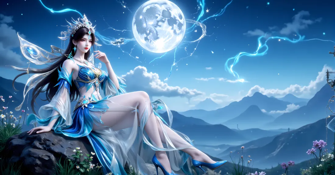 7k云望舒壁纸｜远山月夜背景图片 - 国风美女「哲风壁纸」