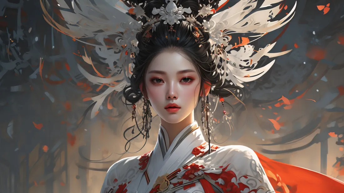 3kAI古装美女壁纸｜国风背景图片 - 红衣古典佳人「哲风壁纸」