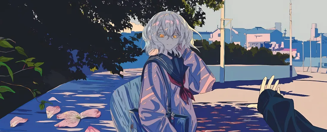 2k画师焦茶壁纸｜街景背景图片 - 银发制服少女「哲风壁纸」