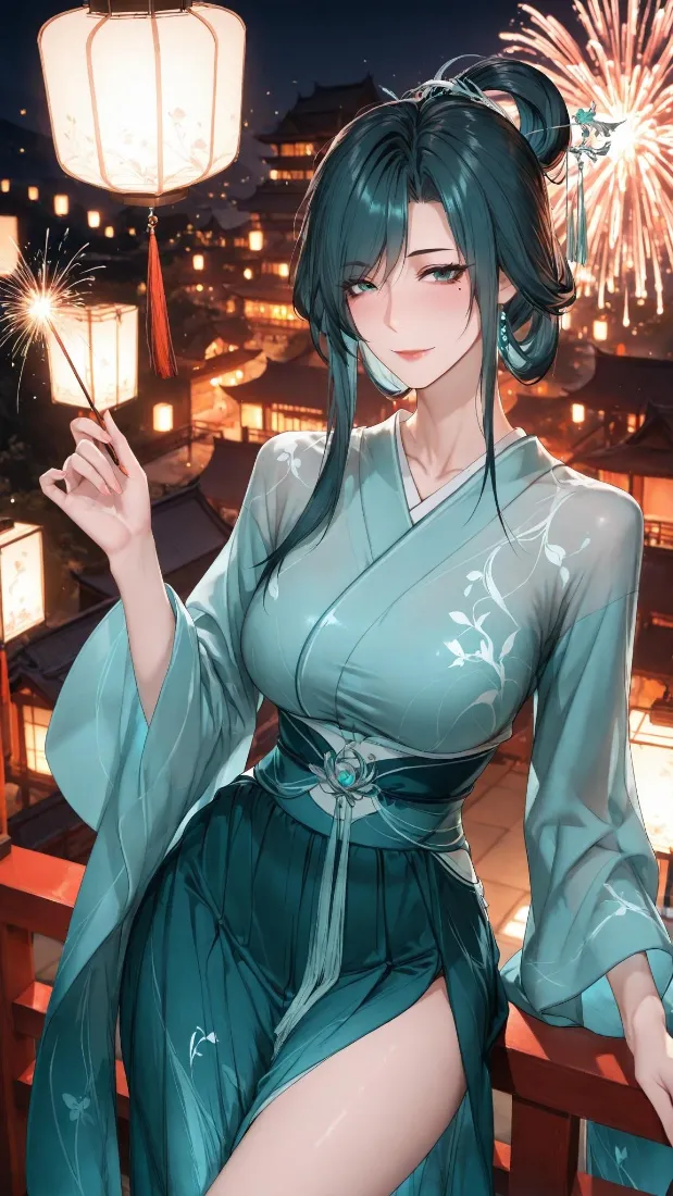 古风美女手机壁纸｜灯笼夜景背景图片 - 青衫汉服「哲风壁纸」