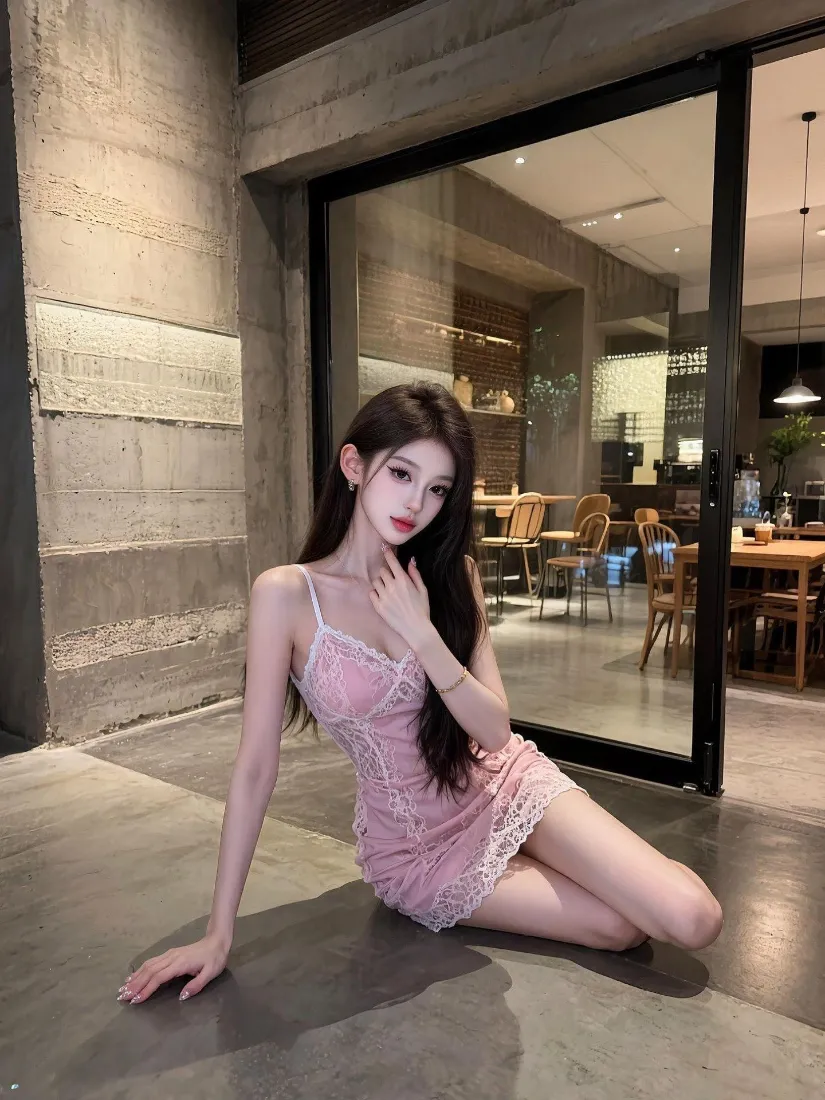 辣妹手机壁纸｜街拍背景图片 - 粉色蕾丝短裙「哲风壁纸」