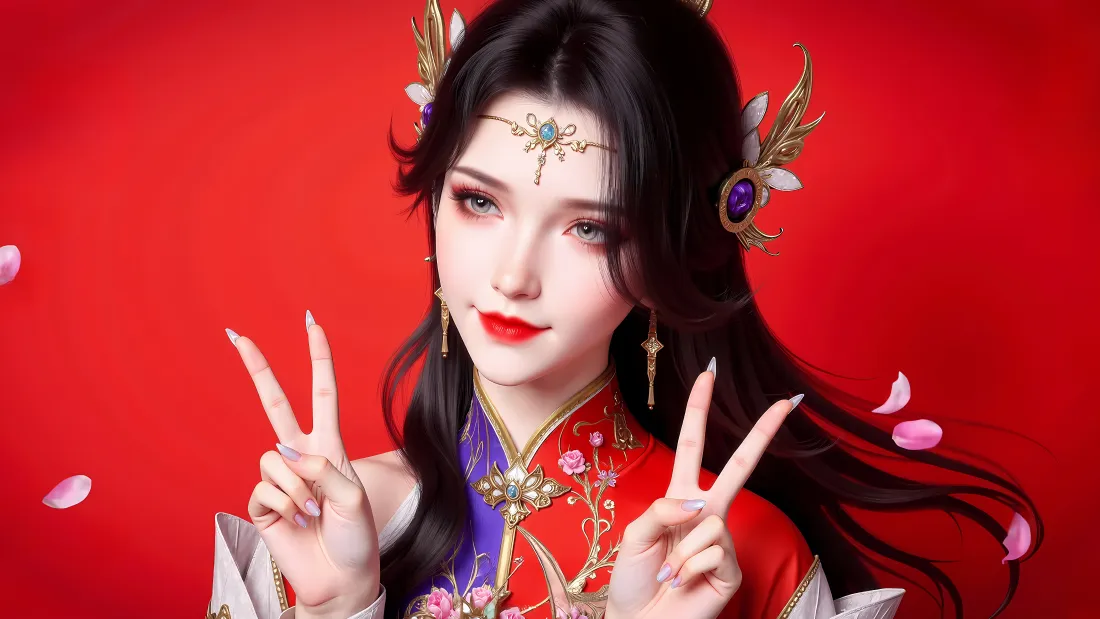 8k斗破苍穹玄衣壁纸｜红色背景图片 - 古风美人cos「哲风壁纸」