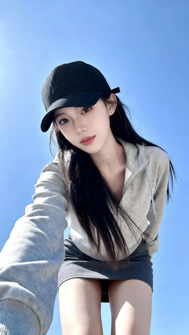 清新美女手机壁纸｜晴空蓝天背景图片 - 休闲穿搭「哲风壁纸」