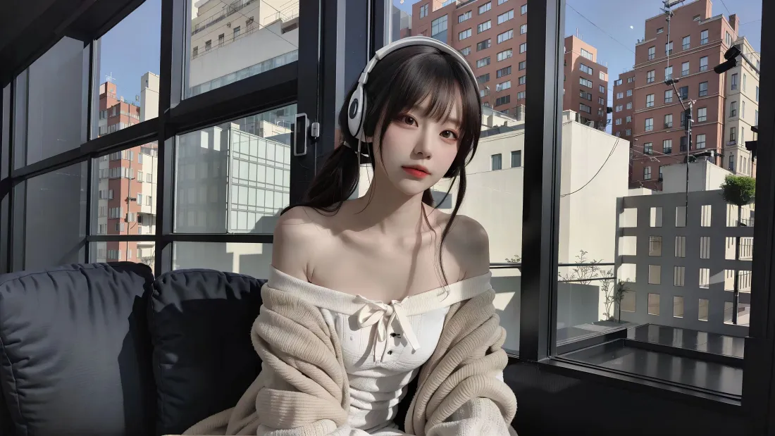 4k清纯美女壁纸｜城市背景图片 - 性感露肩「哲风壁纸」