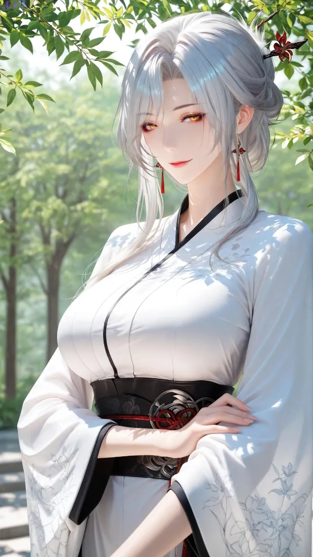银发古风美女手机壁纸｜户外林荫背景图片 - 二次元「哲风壁纸」
