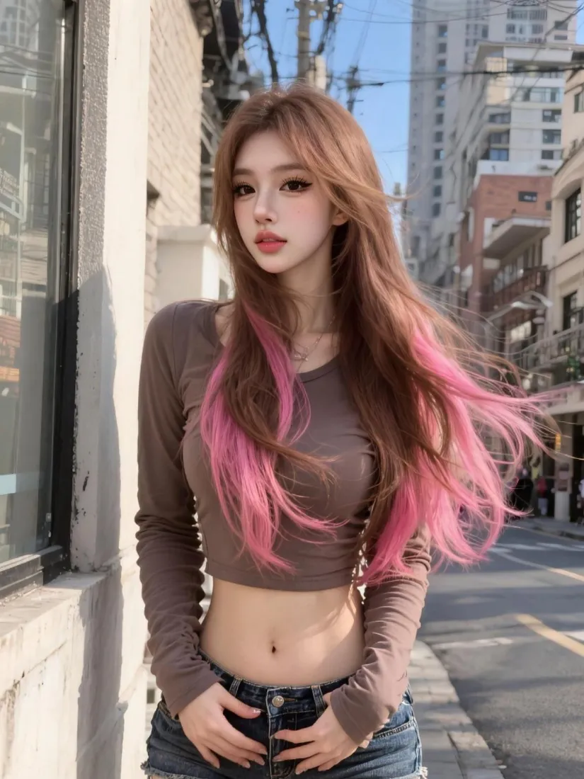 长发美女手机壁纸｜街拍背景图片 - 甜酷辣妹「哲风壁纸」