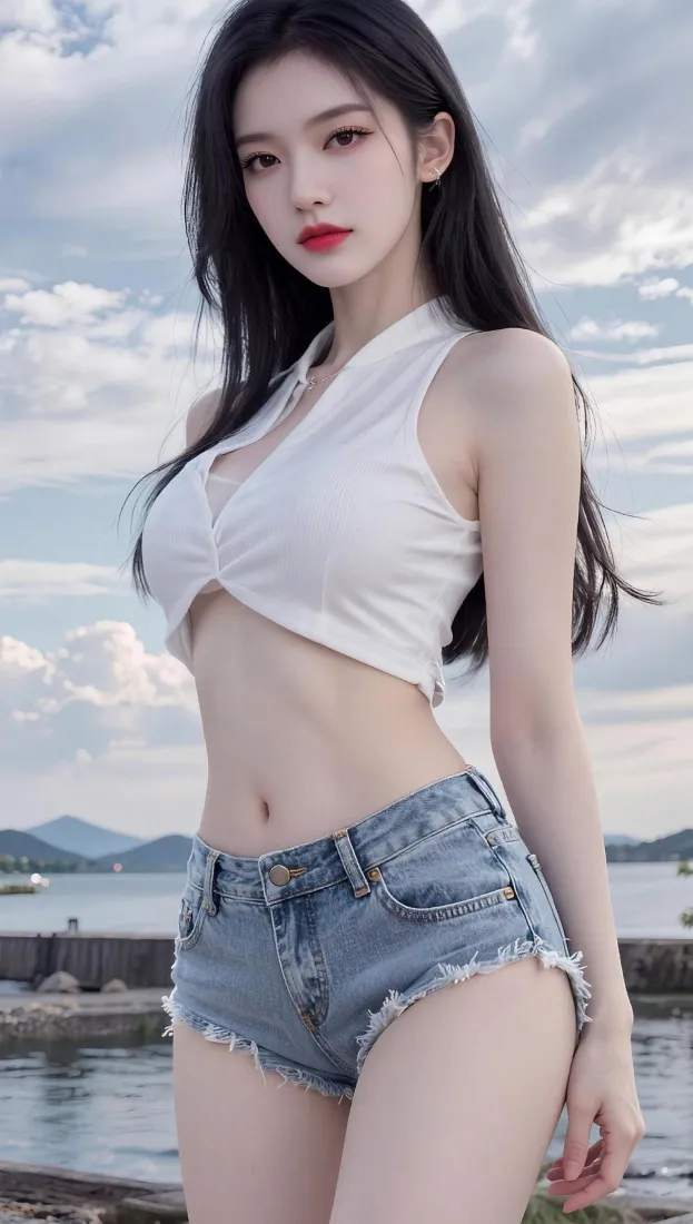 清纯美女手机壁纸｜湖边背景图片 - 休闲户外「哲风壁纸」