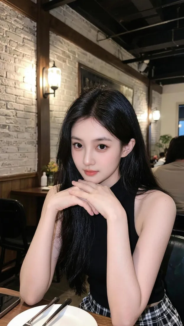长发美女手机壁纸｜餐厅背景图片 - 气质女生「哲风壁纸」