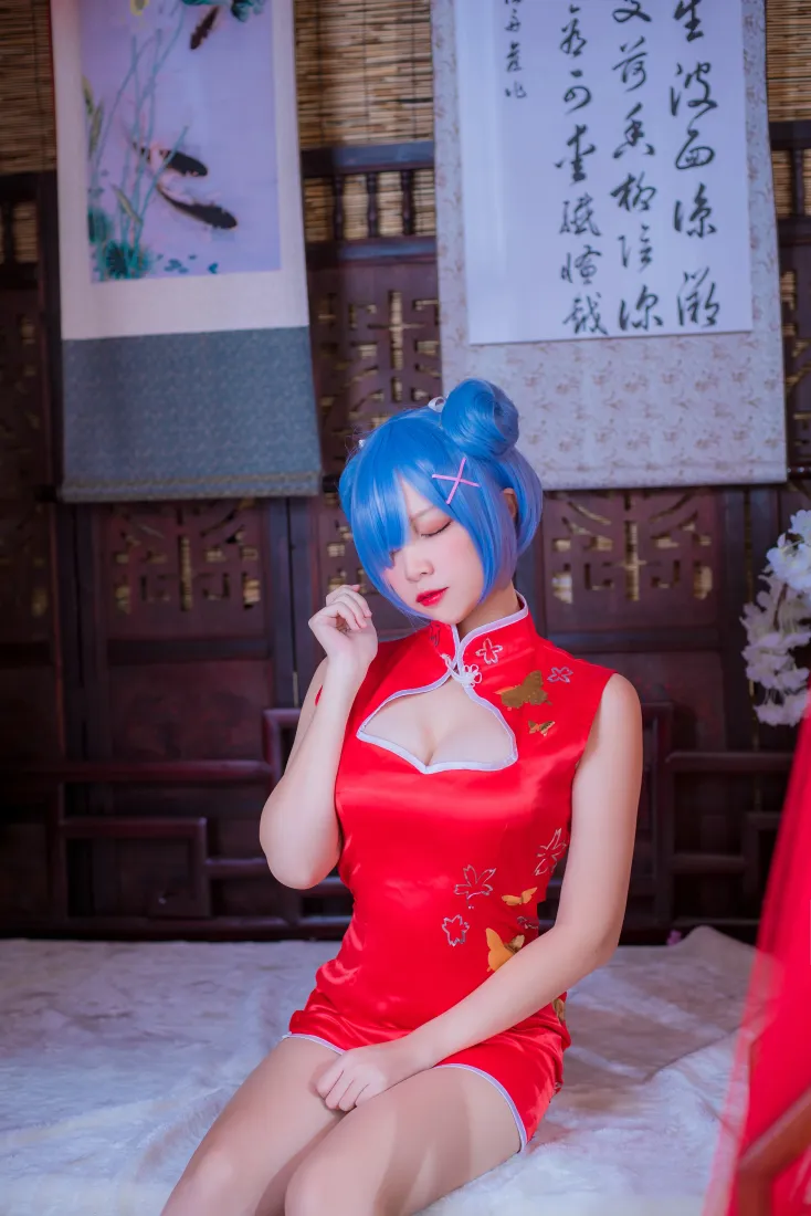 蕾姆手机壁纸｜cosplay背景图片 - 红色旗袍「哲风壁纸」