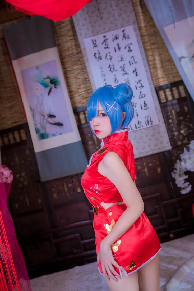 蕾姆手机壁纸｜cosplay背景图片 - 红色旗袍「哲风壁纸」