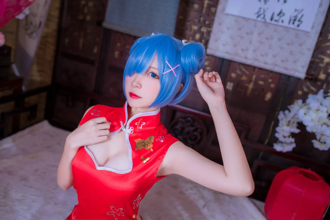 6k蕾姆壁纸｜cosplay背景图片 - 红色旗袍「哲风壁纸」