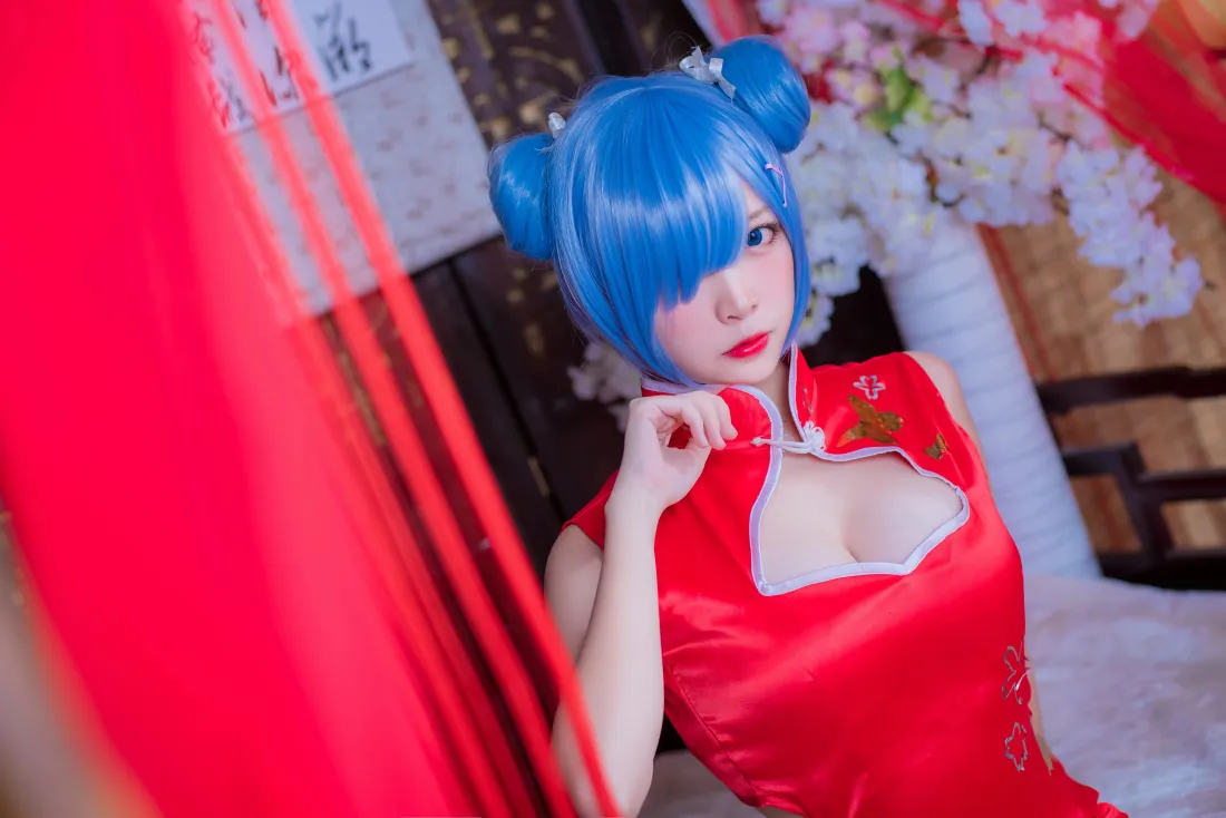 6k蕾姆壁纸｜cosplay背景图片 - 红色旗袍「哲风壁纸」