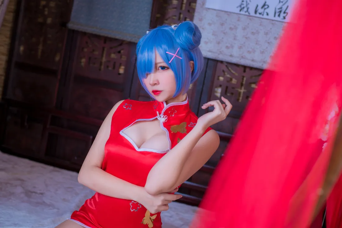 6k蕾姆壁纸｜红色旗袍cos背景图片 - 二佐Nisa「哲风壁纸」