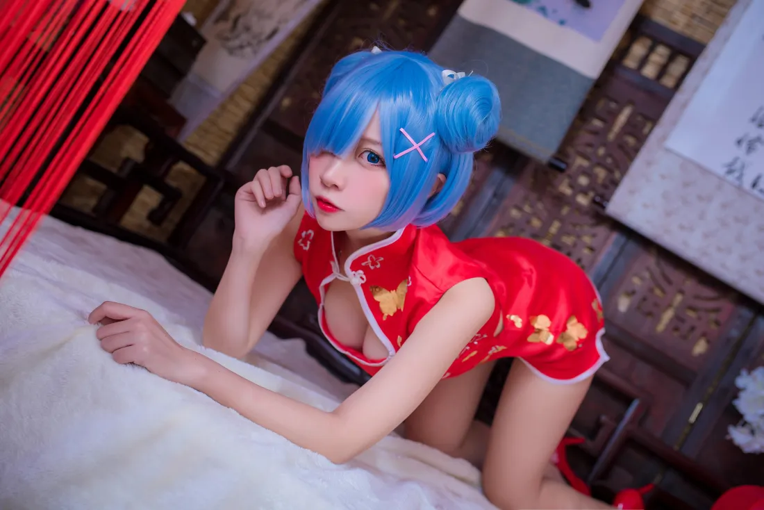 6k蕾姆壁纸｜cosplay背景图片 - 红色旗袍「哲风壁纸」