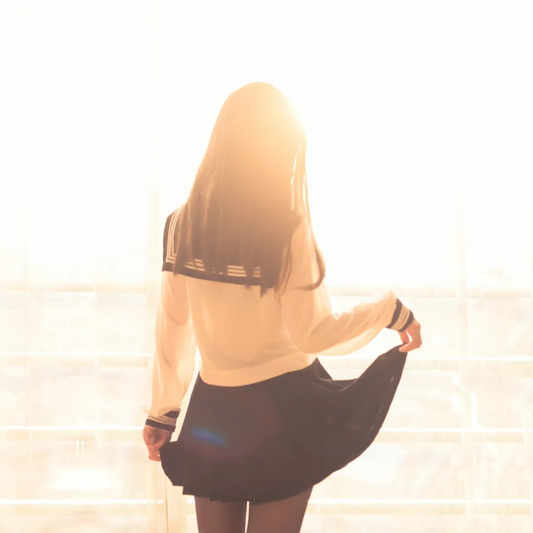 jk手机壁纸｜黑丝背景图片 - 长发少女「哲风壁纸」