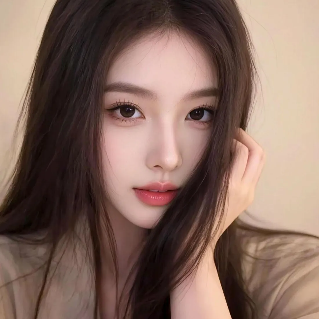 长发美女手机壁纸｜纯色背景图片 - 高颜值女生「哲风壁纸」