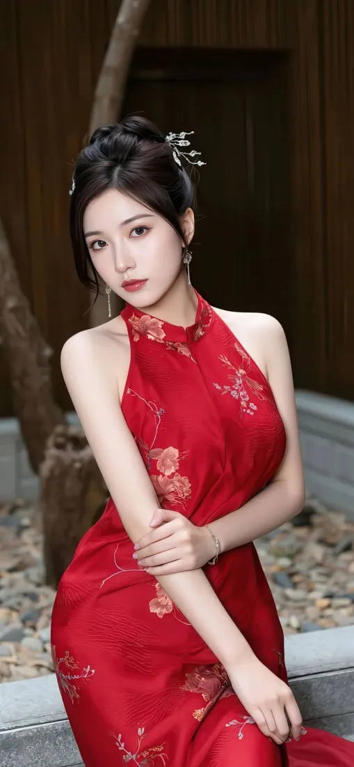 红衣旗袍美女手机壁纸｜iOS背景图片 - 中式气质「哲风壁纸」