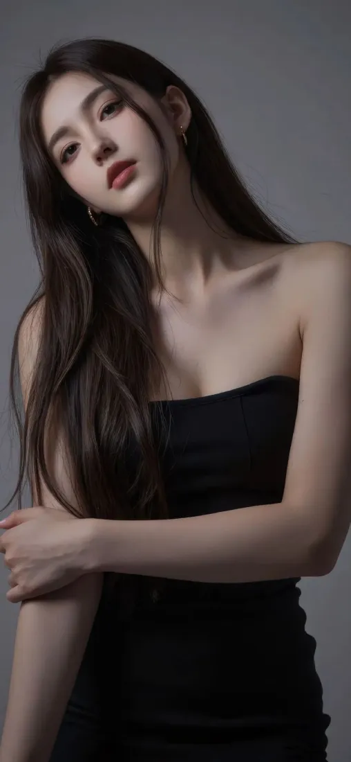 冷艳美女手机壁纸｜灰色背景图片 - 气质御姐「哲风壁纸」