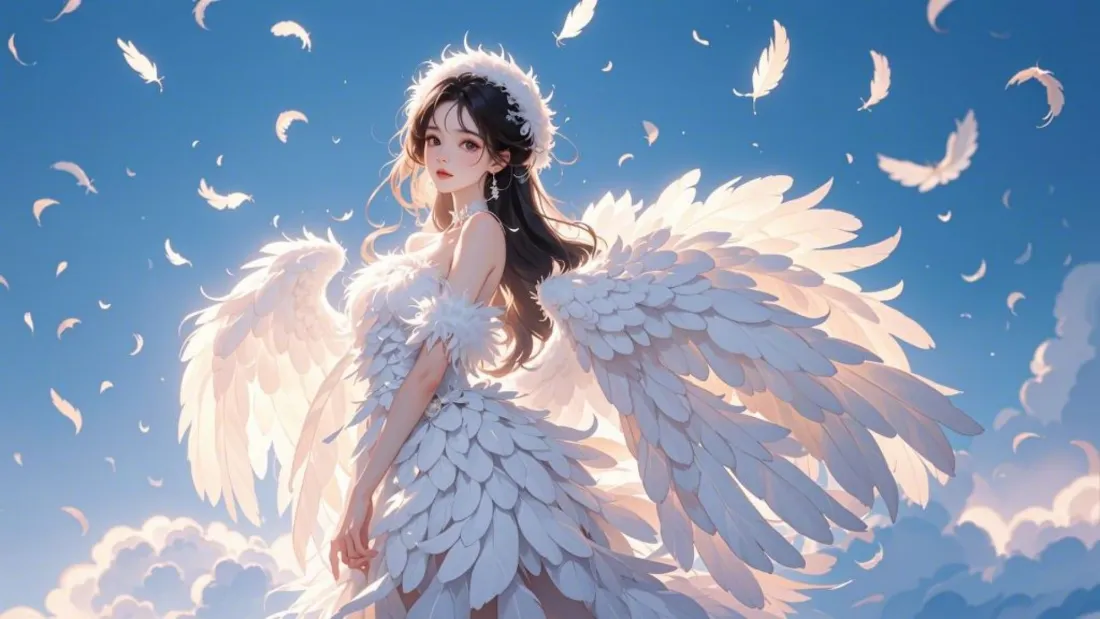 2k天使少女壁纸｜蓝天背景图片 - 白色羽翼「哲风壁纸」