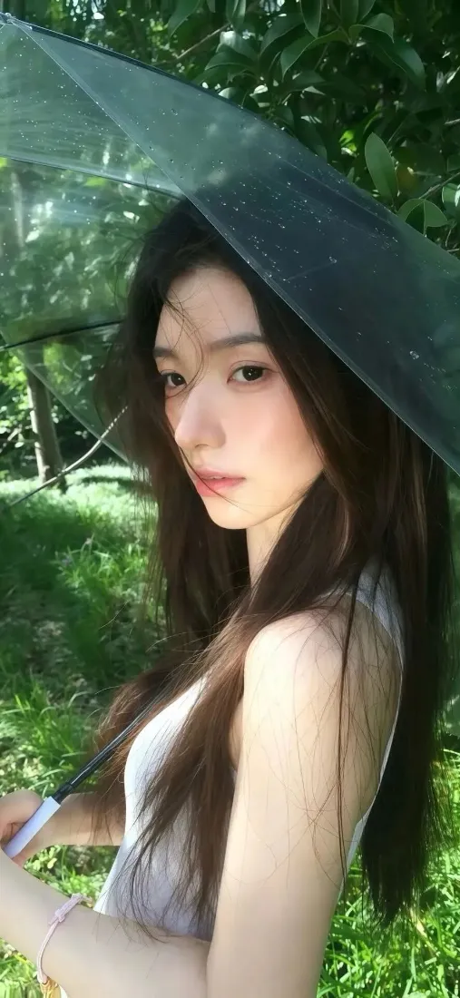 长发美女手机壁纸｜户外背景图片 - 绿色「哲风壁纸」