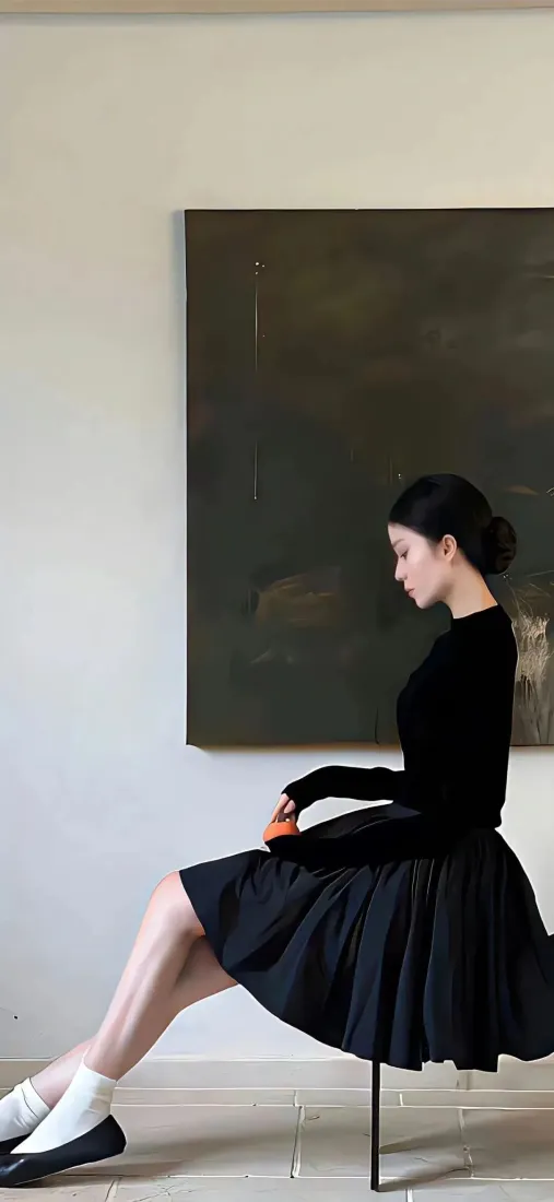 黑天鹅手机壁纸｜室内背景图片 - 气质黑衣美女「哲风壁纸」
