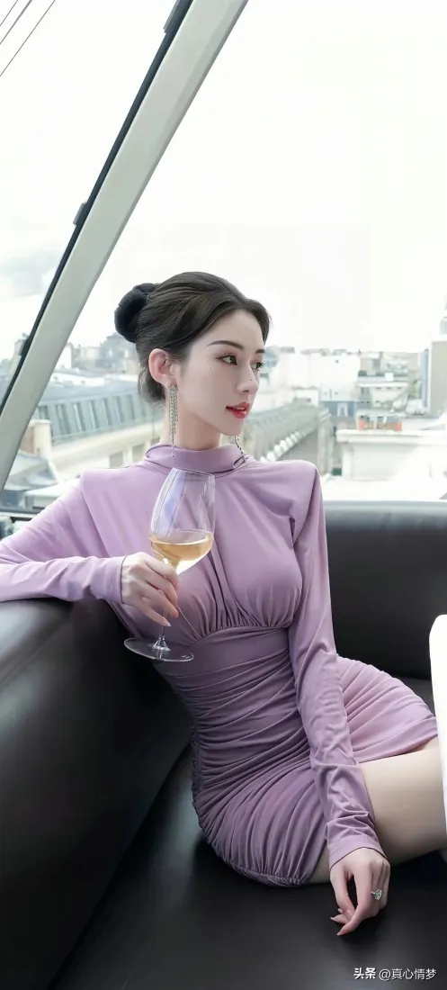 气质美女手机壁纸｜城市背景图片 - 紫色连衣裙「哲风壁纸」
