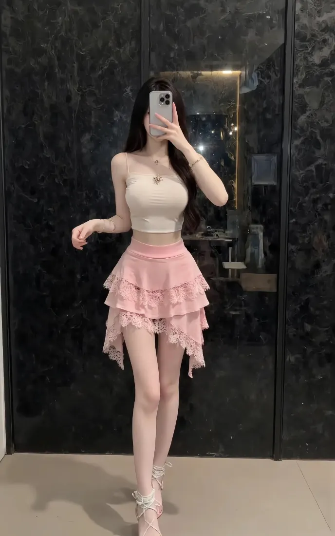 纯欲女生手机壁纸｜手机背景图片 - 粉色蛋糕裙「哲风壁纸」