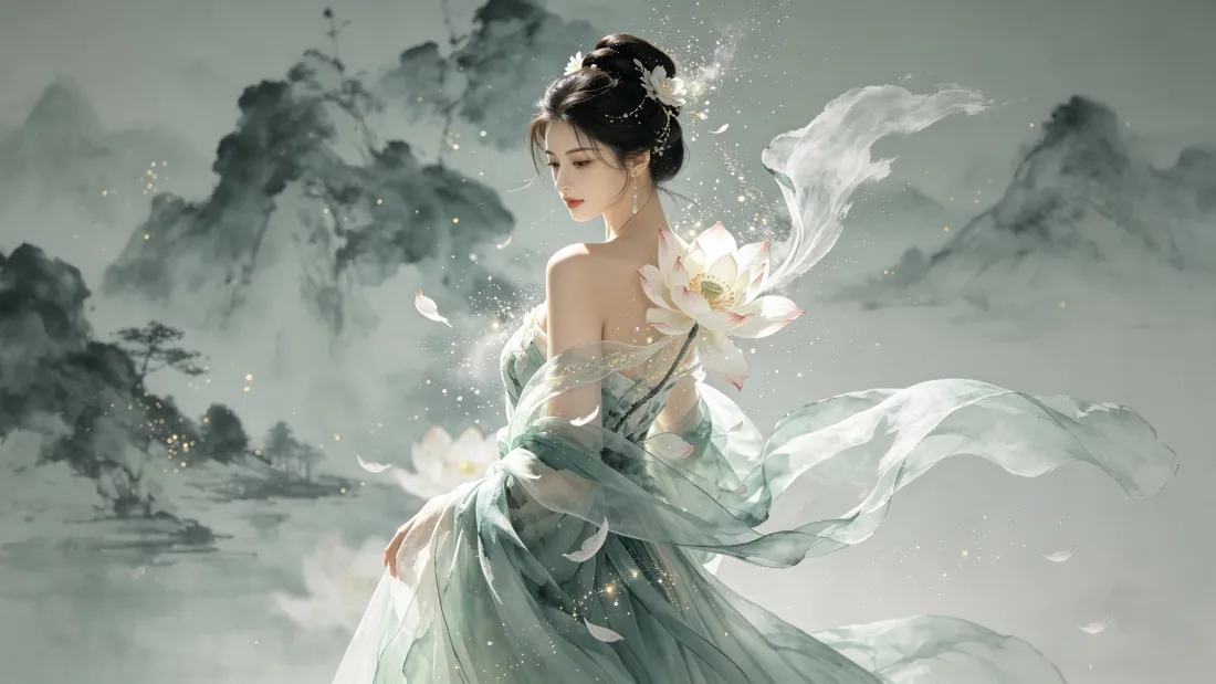 4k古风美人壁纸｜水墨山水背景图片 - 仙气飘逸「哲风壁纸」