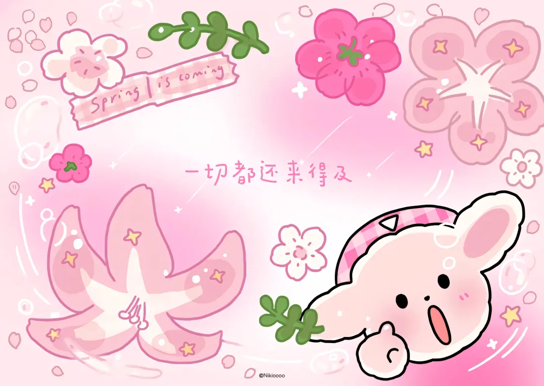 4k可爱兔子壁纸｜春日背景图片 - 粉色花卉「哲风壁纸」