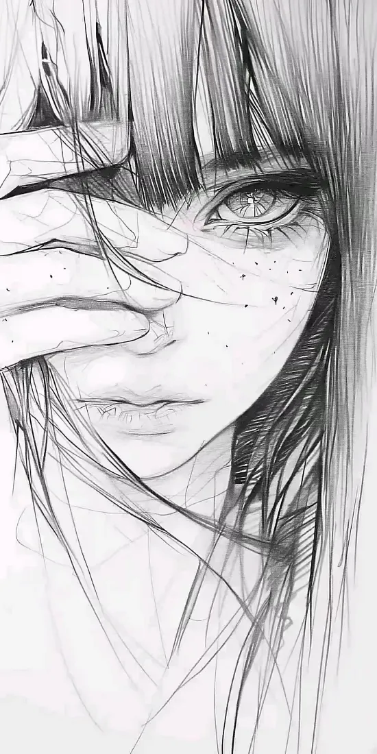 破碎少女手机壁纸｜忧郁背景图片 - 手绘素描「哲风壁纸」