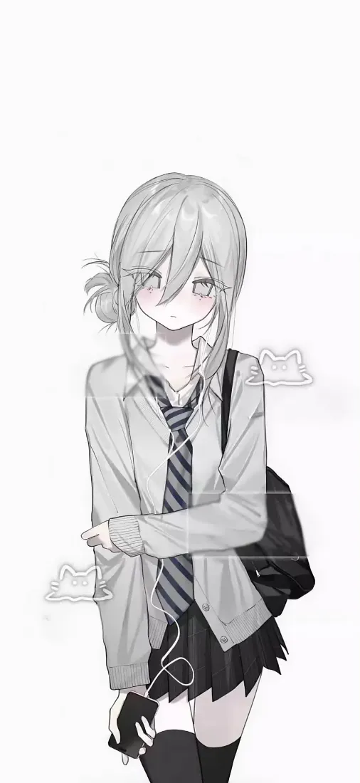 JK忧郁少女手机壁纸｜极简背景图片 - 黑白动漫「哲风壁纸」