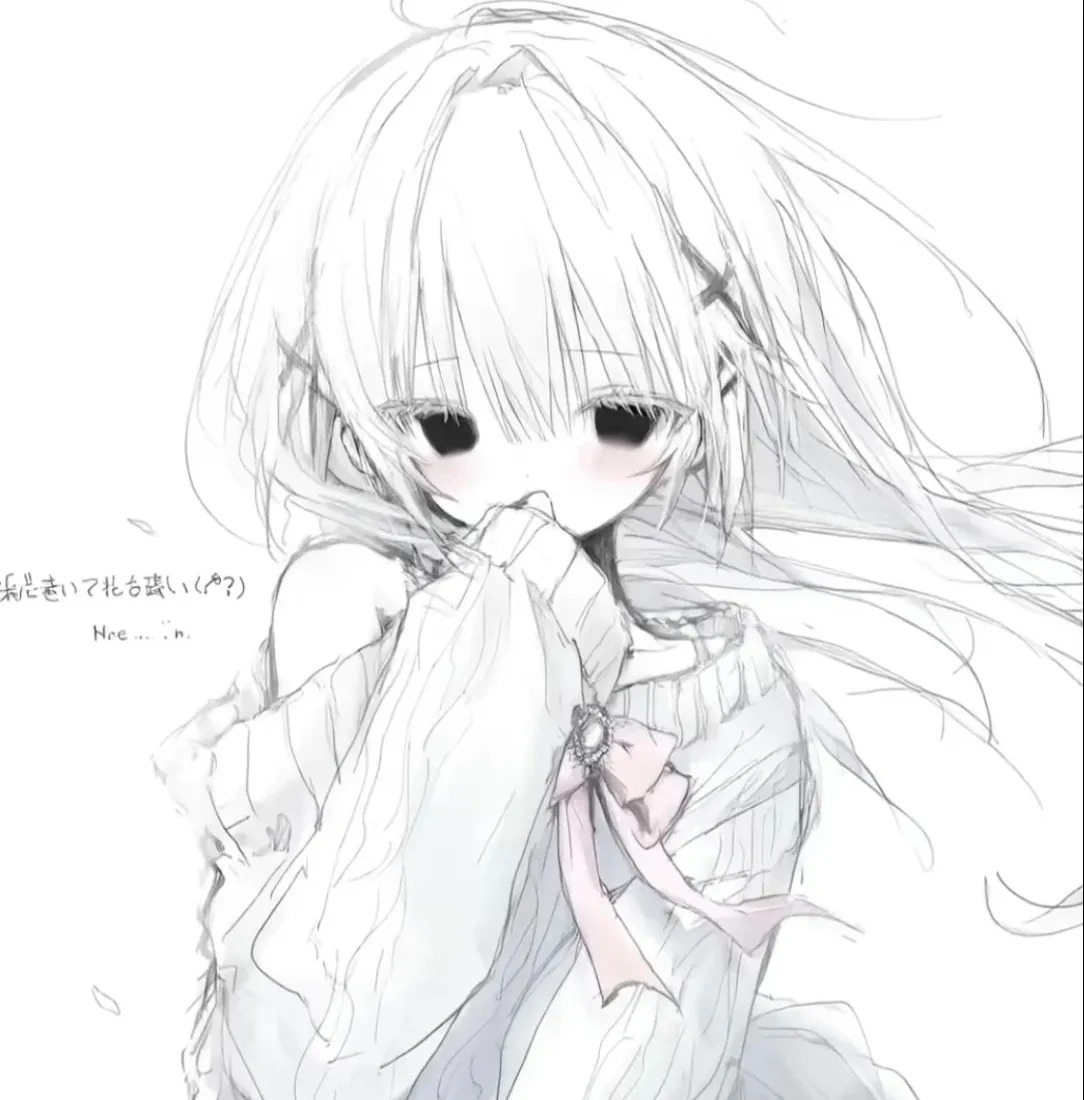 忧郁少女手机壁纸｜黑白背景图片 - 手绘二次元「哲风壁纸」