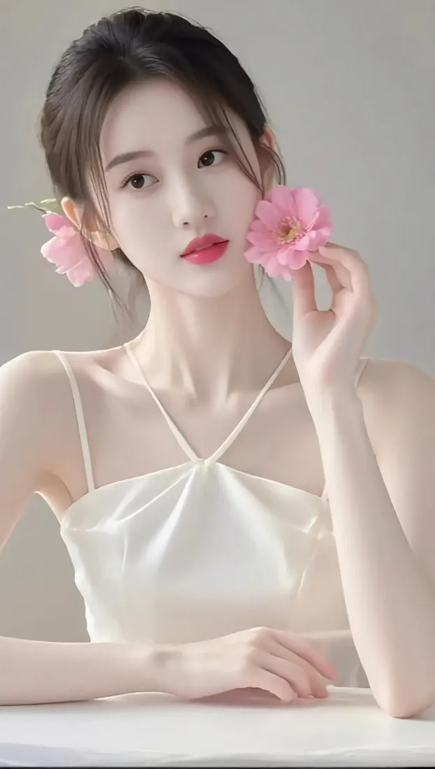 清纯美女手机壁纸｜简约背景图片 - 粉色花朵「哲风壁纸」