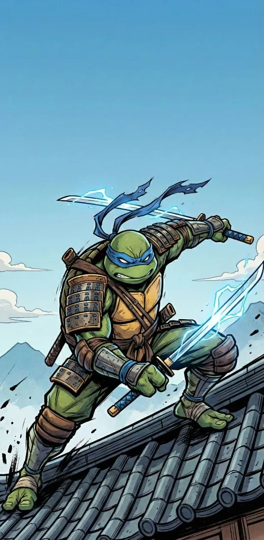 忍者神龟手机壁纸｜卡通背景图片 - 双刀莱昂纳多「哲风壁纸」