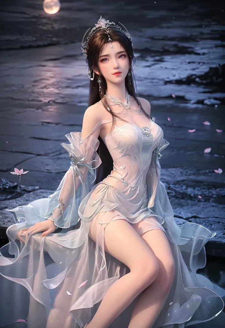 清漪手机壁纸｜月夜湖面背景图片 - 古风仙女「哲风壁纸」