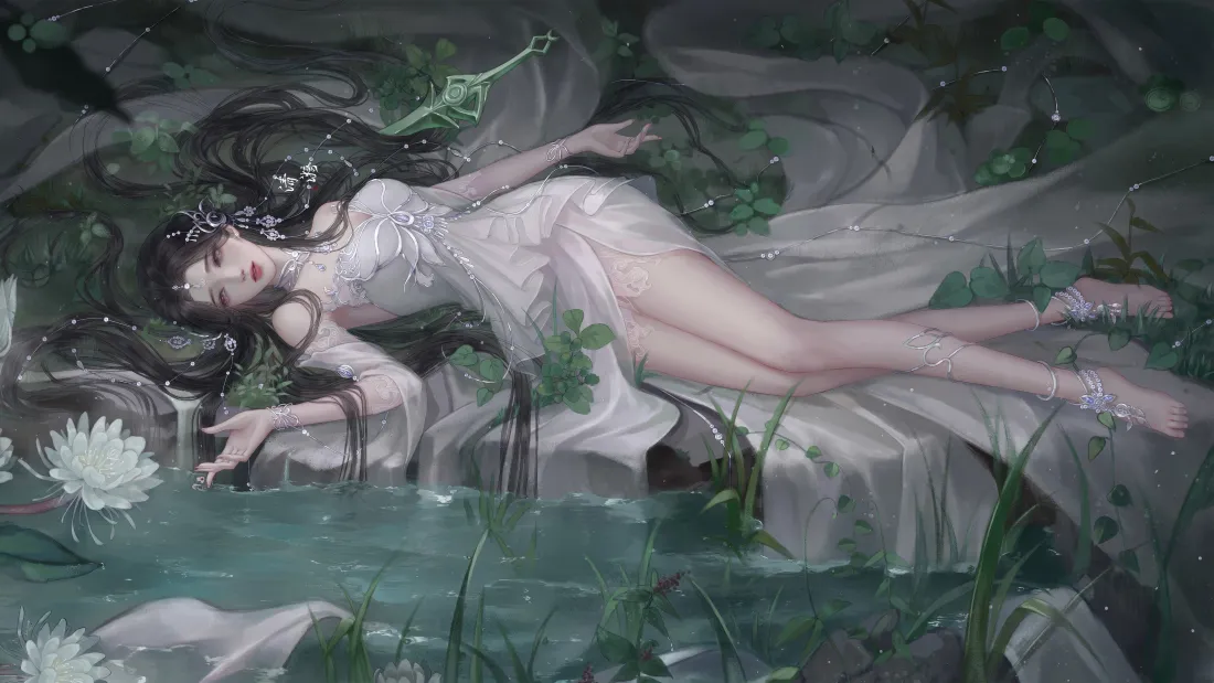 4k荷塘少女壁纸｜国风插画背景图片 - 电脑桌面「哲风壁纸」