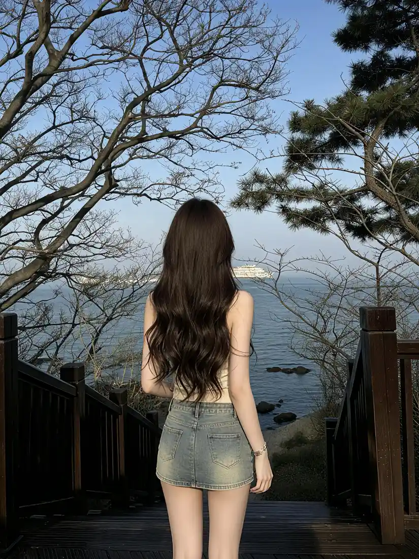 长发美女手机壁纸｜湖景栈道背景图片 - 清新自然「哲风壁纸」