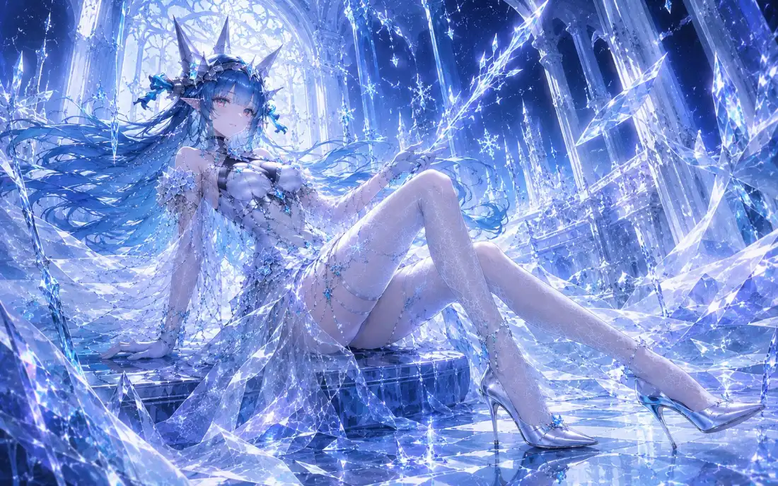 2k蓝发龙女壁纸｜冰蓝水流场景背景图片 - 二次元美少女插画「哲风壁纸」