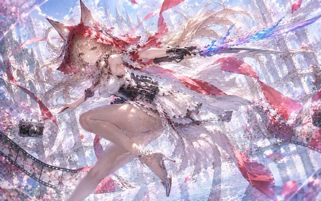 2k狐耳美少女壁纸｜樱花飘舞背景图片 - 二次元插画「哲风壁纸」
