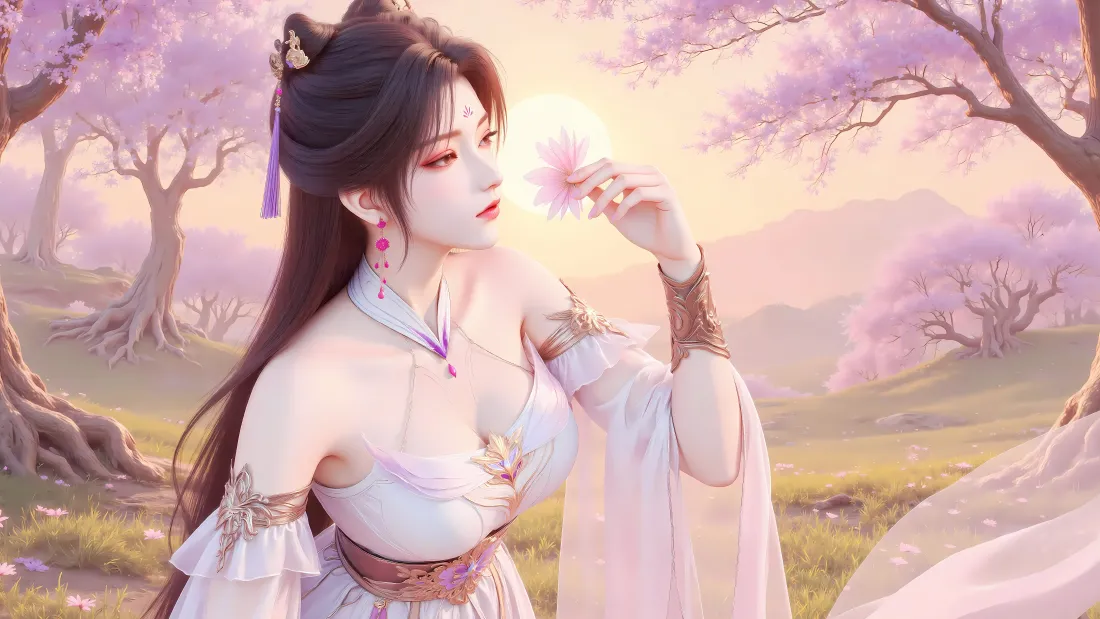 8k梦可儿壁纸｜神墓仙侠背景图片 - 粉衣持花少女「哲风壁纸」