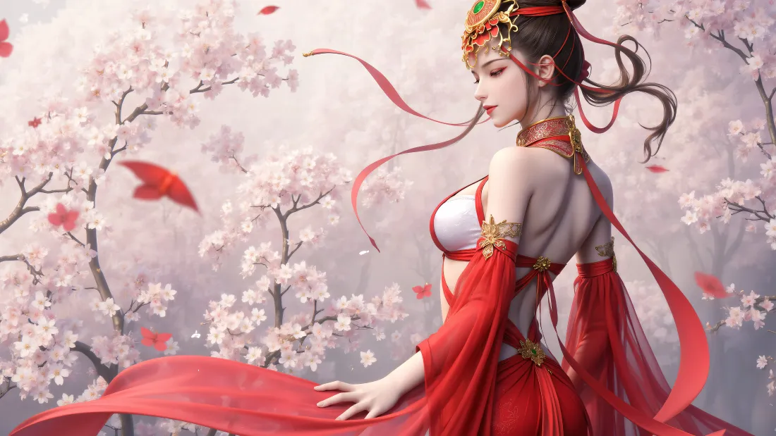 6k天女蕊壁纸｜少年歌行樱花背景图片 - 古风红衣御姐「哲风壁纸」