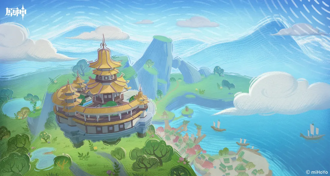 3k国风山水插画壁纸｜中式塔楼背景图片 - 青山湖泊场景「哲风壁纸」