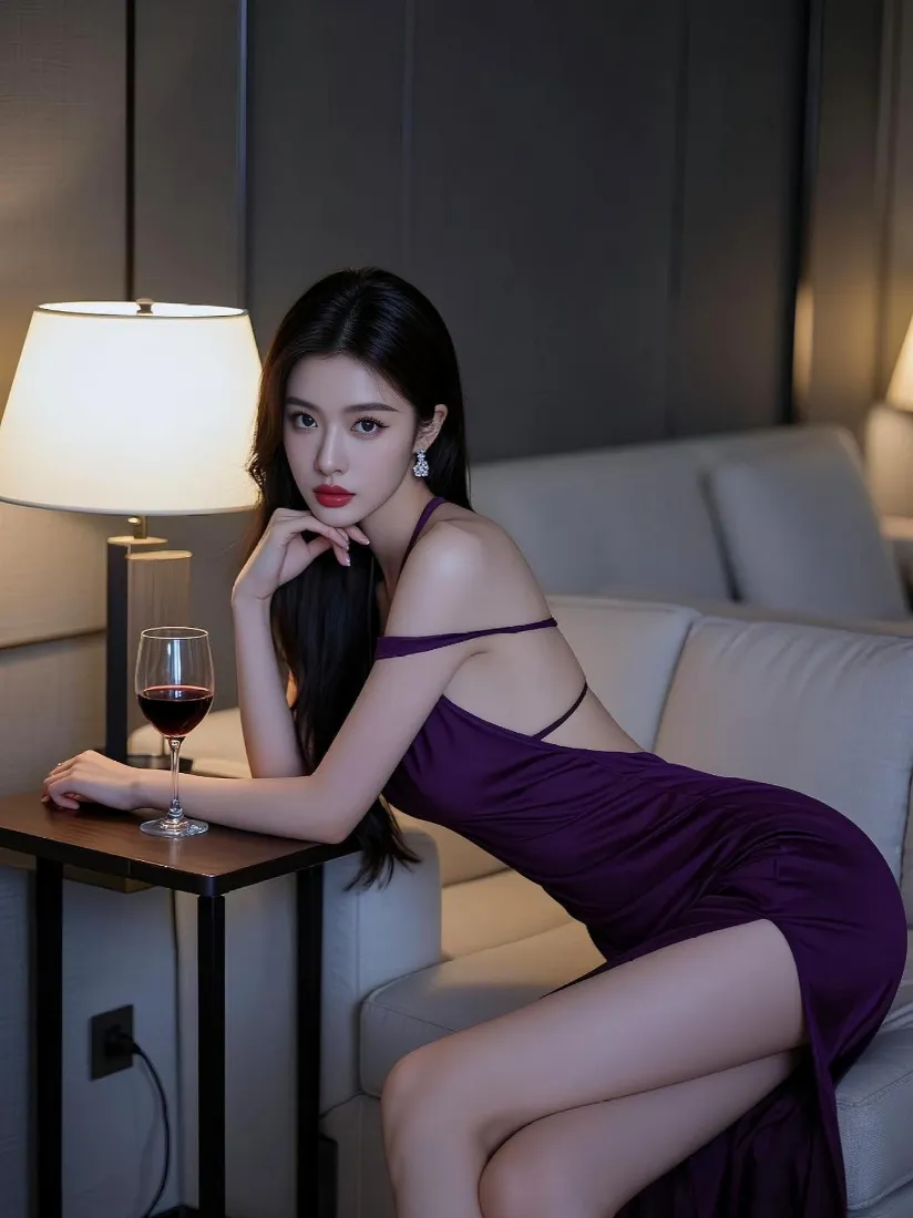 紫色吊带裙美女手机壁纸｜轻奢居家背景图片 - 氛围感写真「哲风壁纸」