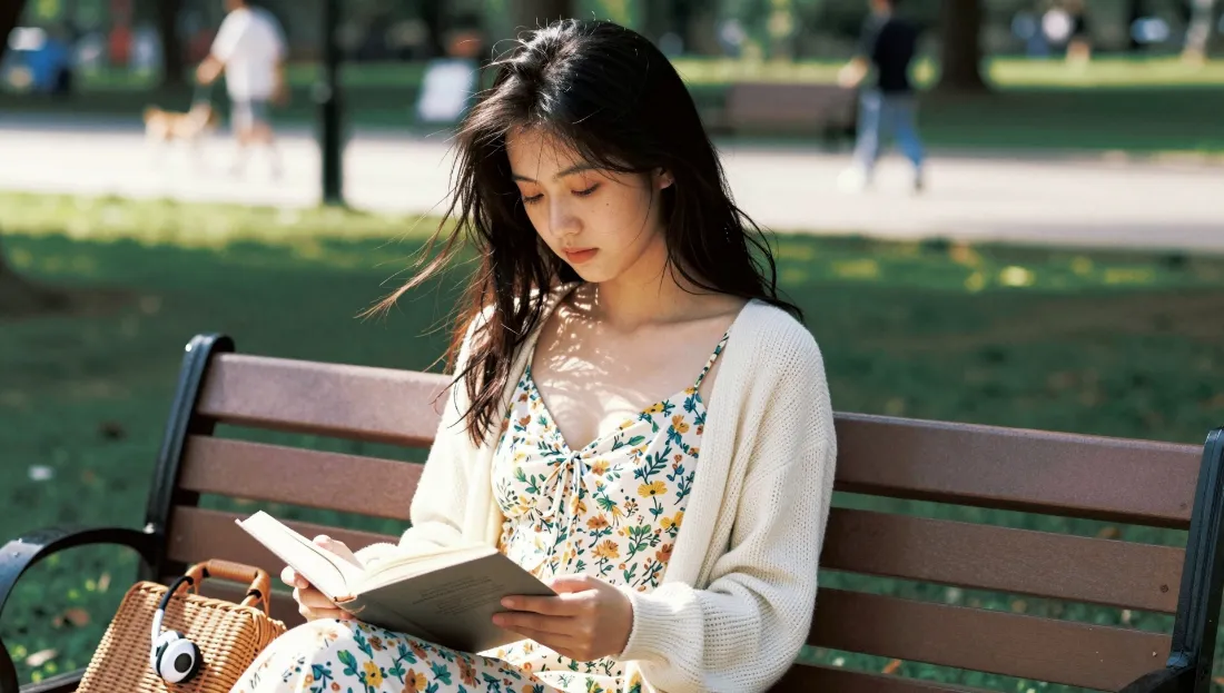 2k文静美女壁纸｜公园户外背景图片 - 休闲看书日常「哲风壁纸」