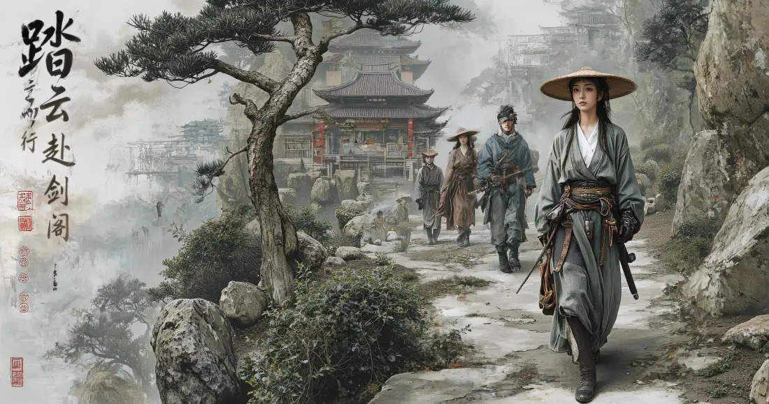3k踏云赴剑阁壁纸｜古风侠客背景图片 - 山间云雾「哲风壁纸」