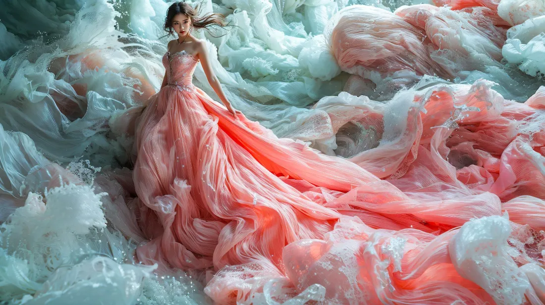 2k粉色长裙少女壁纸｜海浪海边背景图片 - 氛围感时尚写真「哲风壁纸」